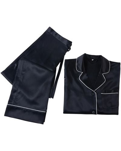 Soft Strokes Silk Pure Silk Long Sleeve Pajama Set - Blue