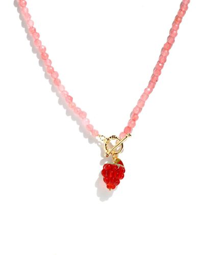 I'MMANY LONDON Very Berry Gemstone Choker Necklace With Lampwork Glass Raspberry Pendant - White