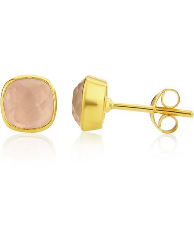 Auree Brooklyn Gold & Rose Quartz Cushion Stud Earrings - Metallic