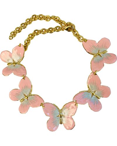 The Pink Reef Oversized Butterfly Necklace In Pink - Metallic