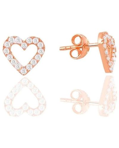Spero London Heart Sterling Silver Stud Earrings - Pink