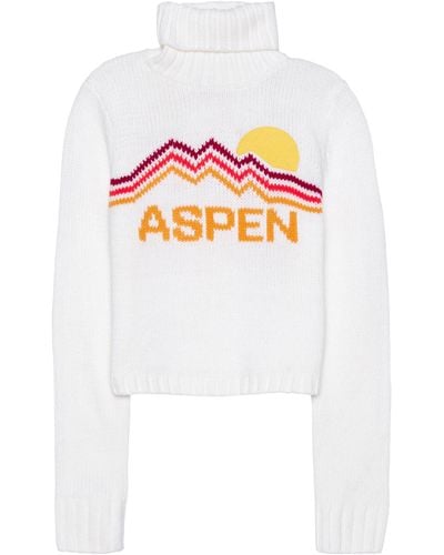 Ellsworth & Ivey Cropped Retro Aspen Turtleneck Sweater - White