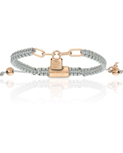 Double Bone Bracelets Pink Gold Lock With Polyester Bracelet - Metallic