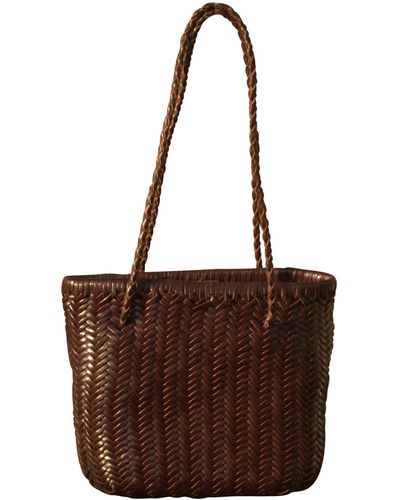 Rimini Zigzag Woven Leather Handbag In 'carla' - Brown