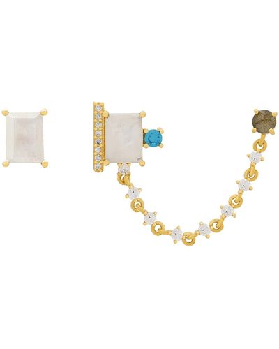 Lavani Jewels Double Stud Chain Earring Lera - Multicolor