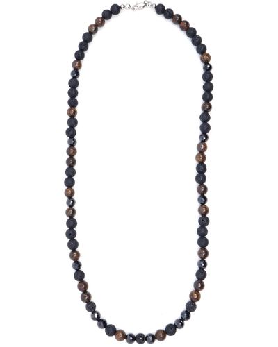 Shar Oke Black Lava, Bronzite & Black Cubic Zirconia Beaded Necklace - Multicolour
