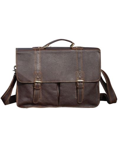 Touri Worn Look Genuine Leather Laptop Bag- Dark - Brown