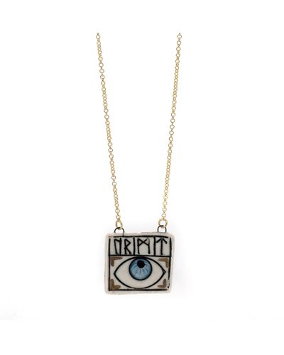 Ebru Jewelry Guardian Evil Eye Magical Norse Runes Symbol Necklace - White