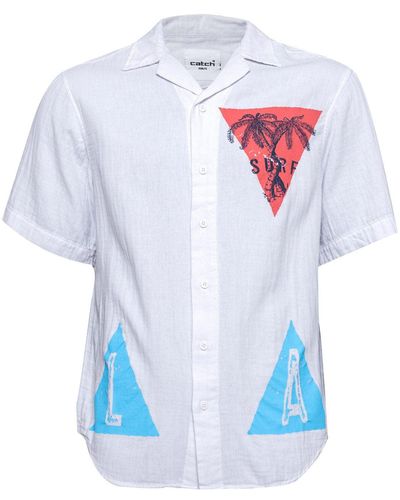 Monique Store Printed Street Style Shirt Short Sleeve Linen Shirt - Blue