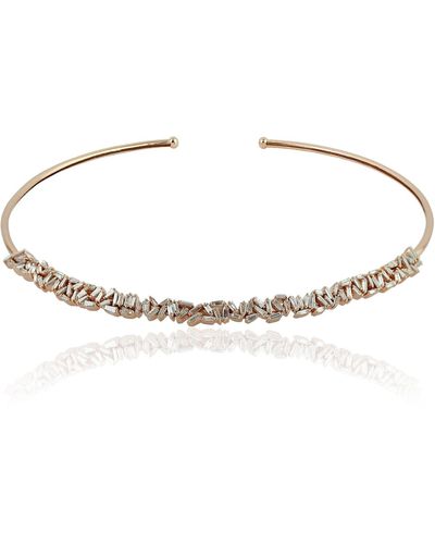 Artisan Natural Diamond Baguette Choker Necklace 18k Rose Gold Handmade Jewelry - Metallic