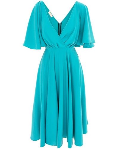 ROSERRY Florence Midi Dress With Butterfly Sleeves & Pockets In Turquoise - Blue