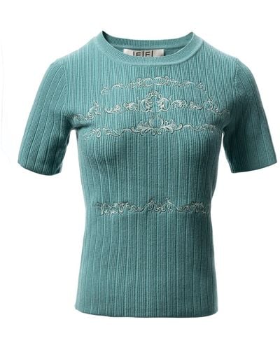 Fully Fashioning Billy Sweater Short Sleeve Knit Top - Green