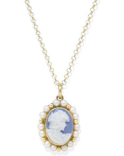 Vintouch Italy Little Lovelies Gold-plated Sky Blue Cameo Pearl Necklace - Metallic