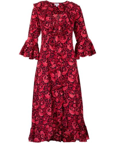 At Last Felicity Midi Dress Cranberry Swirl - Red