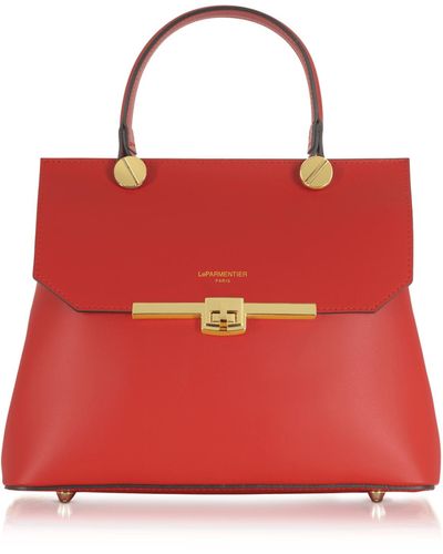 Le Parmentier Atlanta Top Handle Satchel Bag W/shoulder Strap - Red