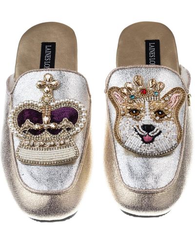 Laines London Classic Mules With Sandy The Corgi & Crown Brooches - Multicolour