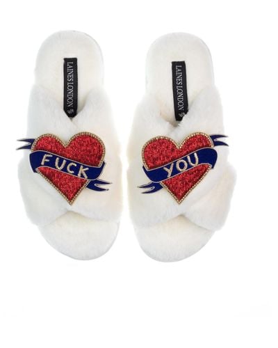 Laines London Classic Laines Slippers With Fuck You Brooches - Red