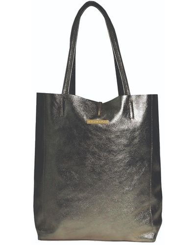 Betsy & Floss Milan Soft Leather Tote Bag In Gunmetal - Black