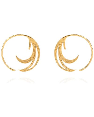 Lee Renee Duck Feather Hoop Earrings Gold Vermeil - Metallic