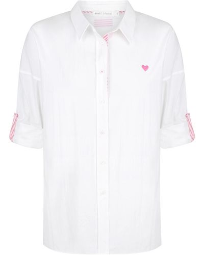 Bande Studio Iris Classic Oversize With Pink Stripes Shirt - White