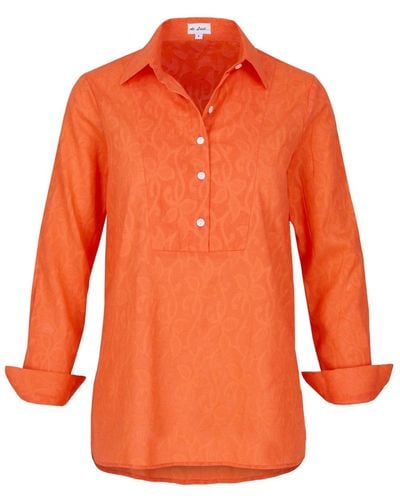 At Last Cotton Mayfair Shirt In Hand Woven Hot Orange