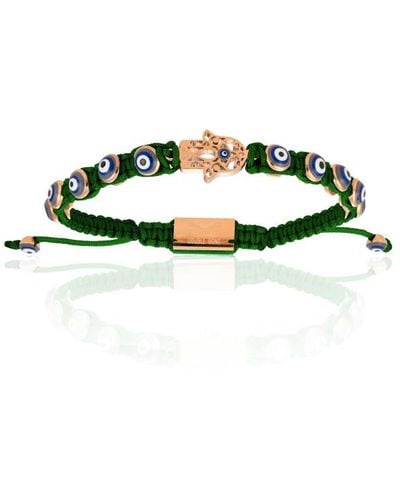 Double Bone Bracelets Pink Gold Hamsa Hand With Military Polyester Bracelet - Green