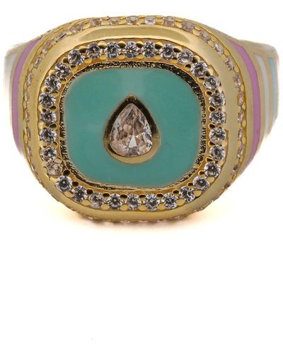 Ebru Jewelry Pastel Colours Diamond & Gold Spring Statement Ring - Green