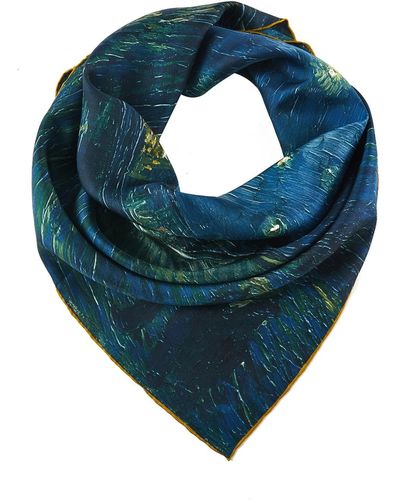 Soft Strokes Silk Pure Silk Scarf Oil Painting Starry Night Over The Rhone By Vincent Van Gogh - Blue