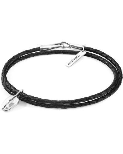 Anchor and Crew Midnight Gustatory Coffee Bean Silver & Braided Leather Bracelet - Black