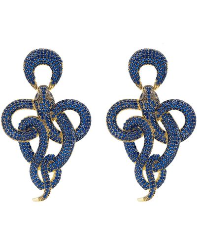 LÁTELITA London Viper Snake Drop Earrings Gold Sapphire - Blue