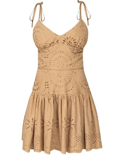 Cliché Reborn English Embroidery Cotton Dress In Beige - Brown