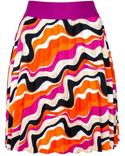 Lalipop Design Half-circle Pleated Mini Skirt With Colorful Wavy Print - Red