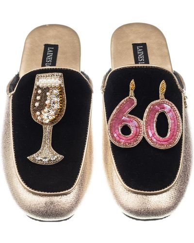 Laines London Classic Mules With 60th Birthday & Glass Of Champagne Brooches - Black