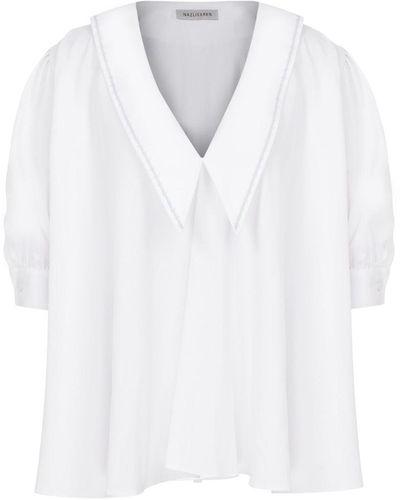NAZLI CEREN Poppy Ruffled Cotton Shirt - White