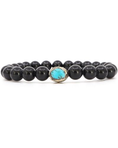 Shar Oke Turquoise Tibetan & Black Tourmaline Beaded Bracelet - Blue