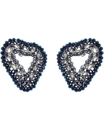Lavish by Tricia Milaneze Blue & Silver Amour Flux Posts Handmade Crochet Earrings
