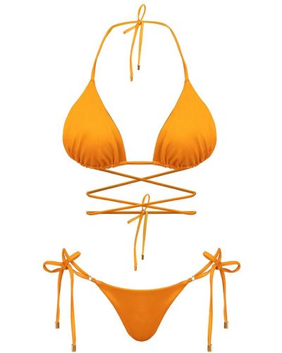 Cliché Reborn Jolie Triangle Wrap Around Bikini Set In Orange