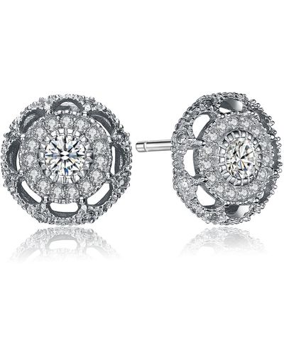 Genevive Jewelry Cubic Zirconia Sterling Silver Round Classic Art Deco Style Earrings - Brown