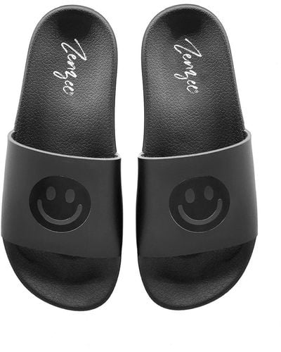 Zenzee Smiley Face Slide Sandals - Black