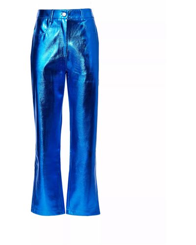 Amy Lynn Lupe Cobalt Leather Metallic Pants - Blue