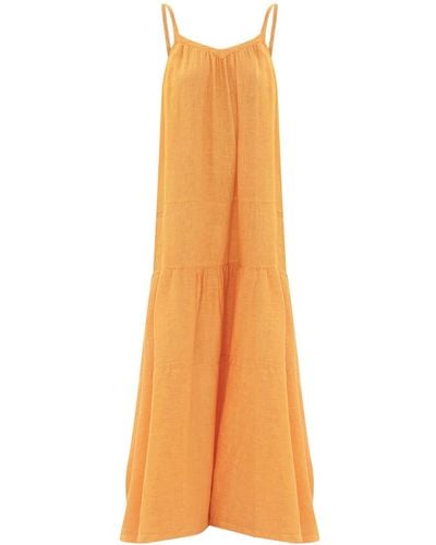 Haris Cotton Tank Maxi Linen Dress With Ruffle Hem - Multicolour