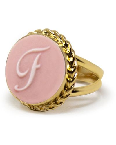 Vintouch Italy Gold Vermeil Pink Cameo Ring Initial F