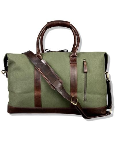 LeatherCo. Canvas Weekend Holdall With Leather Trim - Green