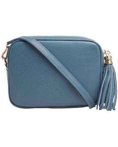 Betsy & Floss Verona Crossbody Tassel Bag In Denim With Nautical Strap - Blue