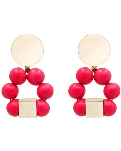 Soli & Sun The Jenna Hand-crafted Wooden Bead Statement Earrings - Red