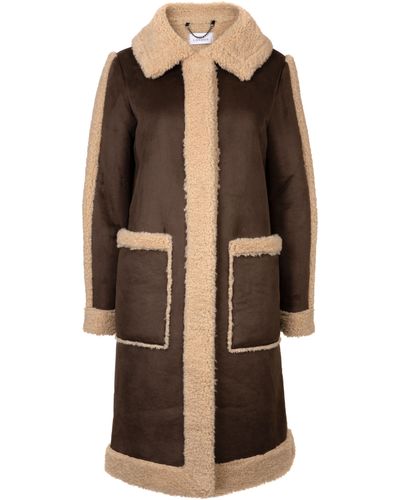 ISSY LONDON Ruby Long Faux Shearling Coat Choc/biscuit - Brown