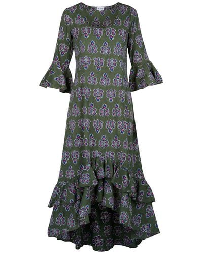 At Last Victoria Midi Dress In Olive Thistle - Gray