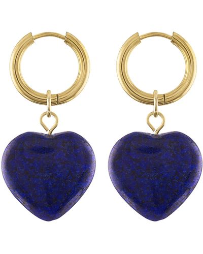 Olivia Le Adele Semi Precious Stone Heart Hoop Earrings - Blue