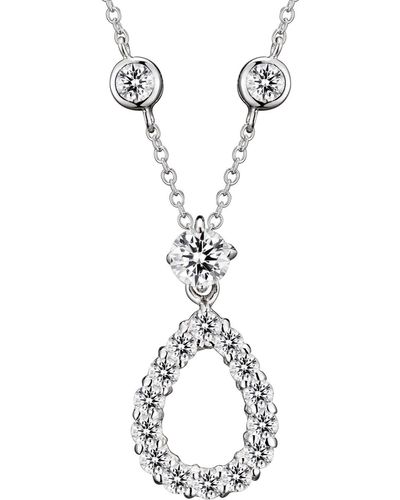 Genevive Jewelry Constance Teardrop Halo Flower Necklace - Metallic