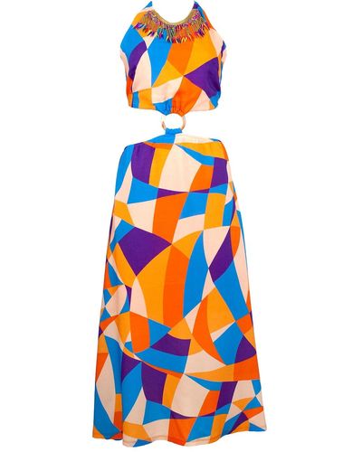 Lalipop Design Halter Neck Midi Dress With Cut-out Details - Orange